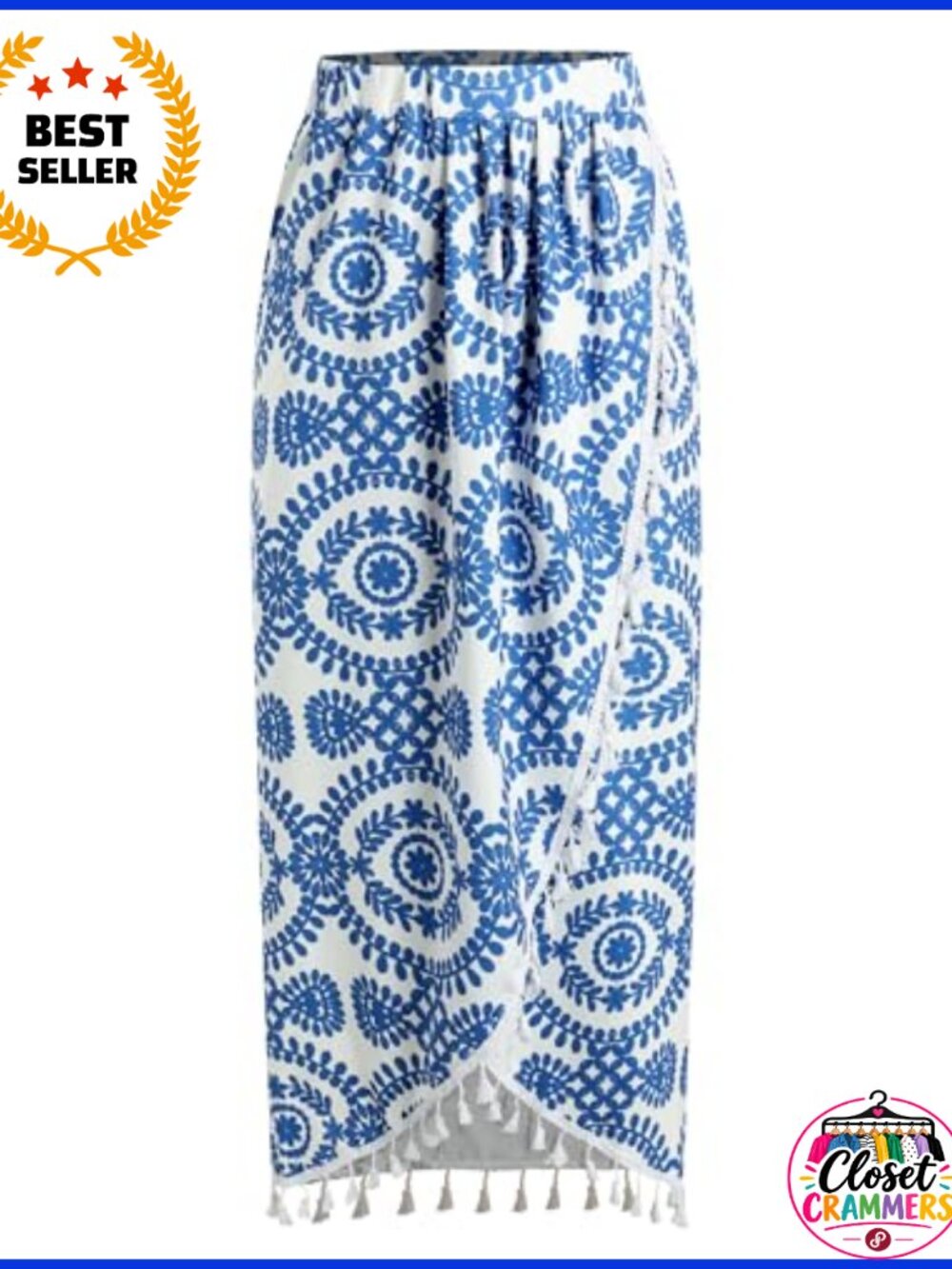 Boho Slit Side Tie Ruched Asymmetrical Maxi Skirt High Waist Tassel Hem